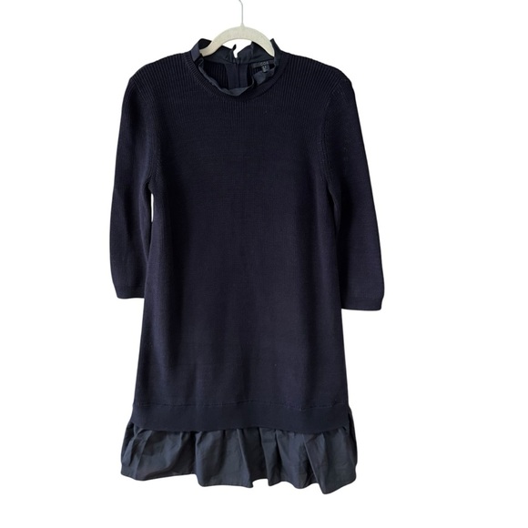 COS Silk Cotton Blend Sweater Shirt Dress Size XS Navy Blue Ruffle Hem Cottage - Picture 10 of 11